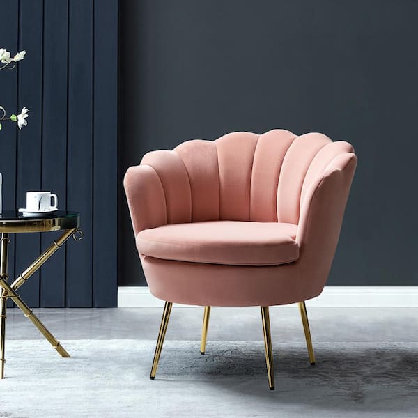 JAYDEN CREATION Fidelia Pink Velvet Barrel Chair with Tufted Back (Set of 1)