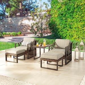 Wicker Brown 5-Piece Wicker Patio Conversation Set with Gray Cushions