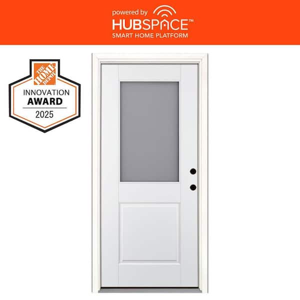 Smart Glass 36 in. x 80 in. Left Hand Inswing 1/2-Lite Smooth Unfinished Fiberglass Prehung Front Door