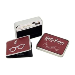 Harry potter lightning Bolt and Glasses in Burgundy Bifold Sport Wallet, Slim Wallet with Decorative Tin Unisex