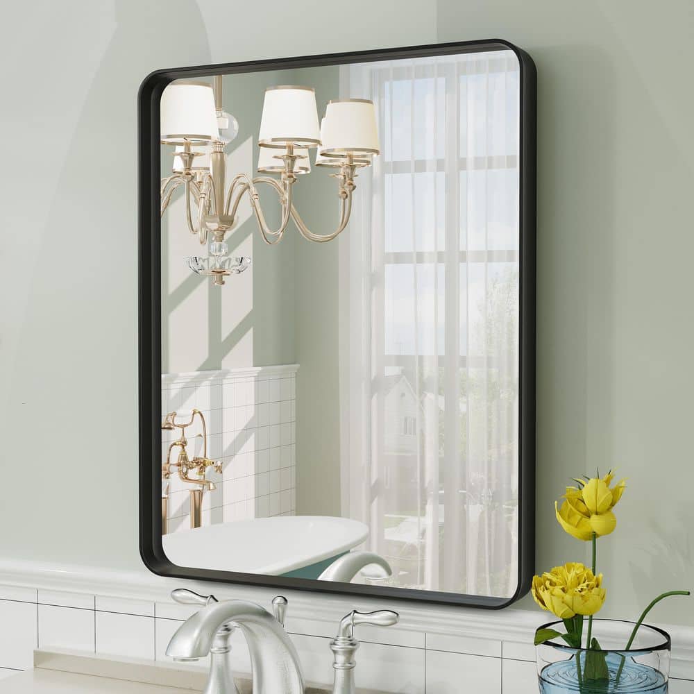 16 in. W x 20 in. H Rectangular Aluminum Alloy Framed and Tempered Glass Wall Bathroom Vanity Mirror in Matte Black price history on PriceWatchPro