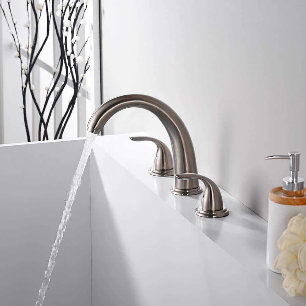 Brushed Nickel Dual Handle Roman Tub Faucet with Long Spout