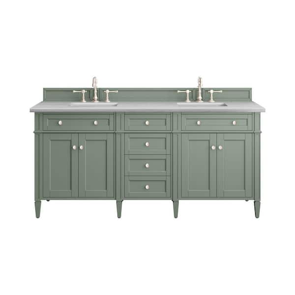 James Martin Vanities Brittany 72.0 in. W x 23.5 in. D x 33.8 in. H Bathroom Vanity in Smokey Celadon with Arctic Fall Solid Surface Top