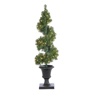 4 ft. Pre-Lit Potted Spiral Artificial Christmas Tree with Round Branch Tips