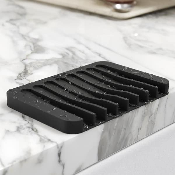 KRAUS Self-Draining Silicone Dish Drying Mat and Silicone Soap Dish Holder for Bathroom or Kitchen Counter in Black