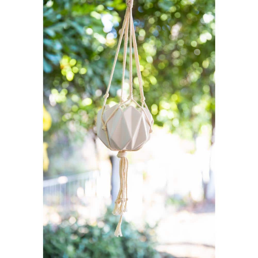 Matte White Ceramic Macrame 5'' Hanging Planter for Indoor & Outdoor