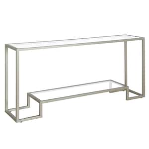 Athena 64 in. Satin Nickel Rectangle Glass Console Table