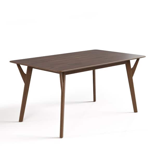 Palm Shade Mid Century Walnut Wood 59 in. 4 Legs Dining Table Seats 6