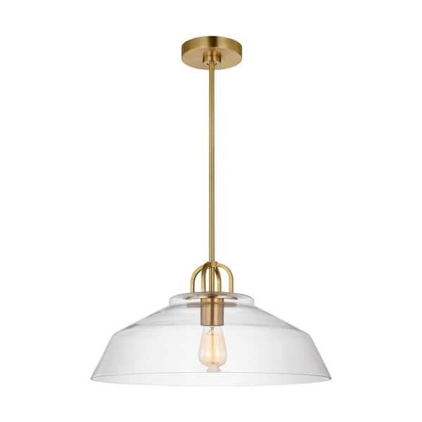 SCOTT LIVING - Payton 75-Watt 1-Light Satin Brass Medium Pendant Light with Clear Glass Shade and No Bulbs Included