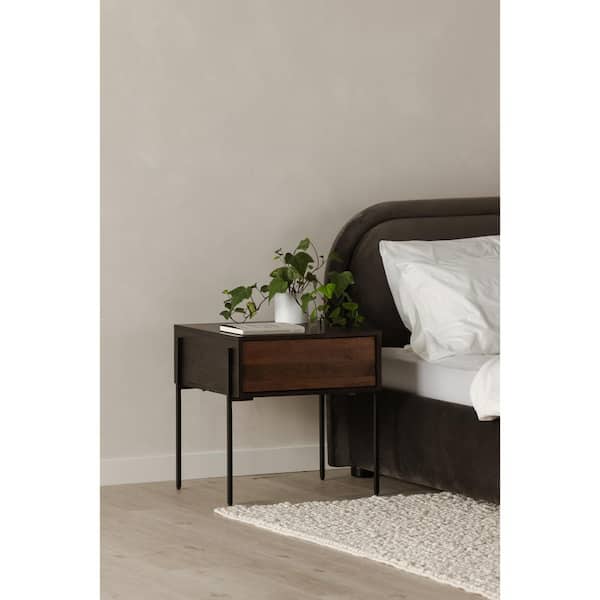 NADAAL STUDIOS George Side Table, 22 in., Solid Mango Wood, Square,Light Brown, Iron Base