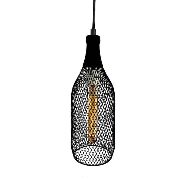Warehouse of Tiffany Cheryl 4.5 in. 1-Light Indoor Black Cage Mini-Pendant with Light Kit