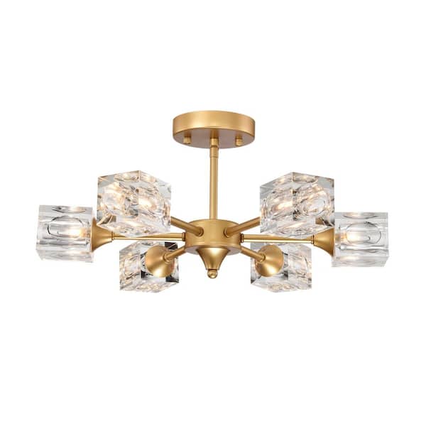 Staykiwi 6-Light Matte Gold Modern Luxurious Crystal Linear Chandelier for Living Bedroom Hall Balcony with bulbs included