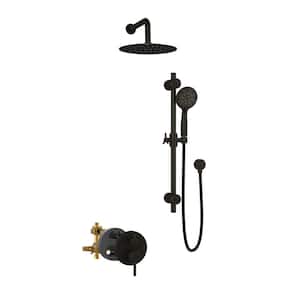 Refuge 6-Spray Patterns with 1.8 GPM 10 in. Wall Mounted Dual Showerheads with Slide Bar and Valve in Oil-Rubbed Bronze