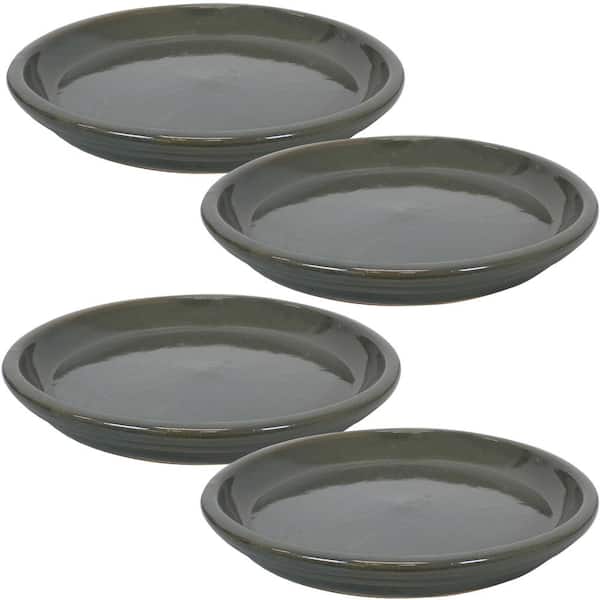 Sunnydaze 12 in. Gray Ceramic Planter Saucer (Set of 4)