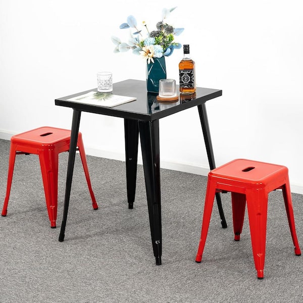 Industrial 18in. H Red Backless Stackable Metal Frame Bar Stools Set of 2 for Indoor Outdoor Kitchen