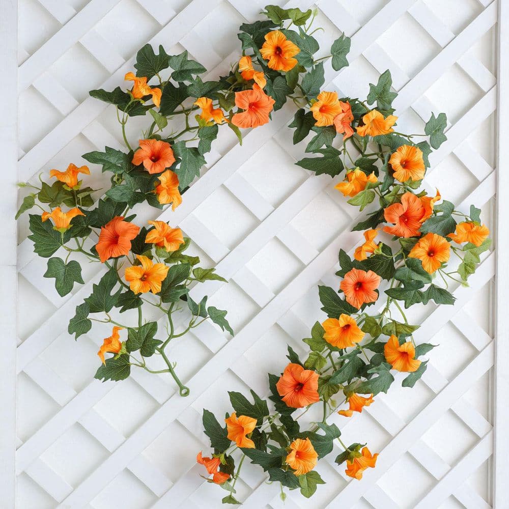 2.4 in Artificial Orange Morning Glory Silk Flowers Garland UV