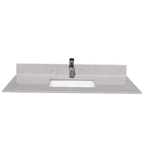 43 in. W x 22 in. D Stone Bathroom Vanity Top in Carrara Gray with White Rectangle Single Sink-1H