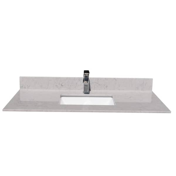 INSTER 43 in. W x 22 in. D Stone Bathroom Vanity Top in Carrara Gray with White Rectangle Single Sink-1H