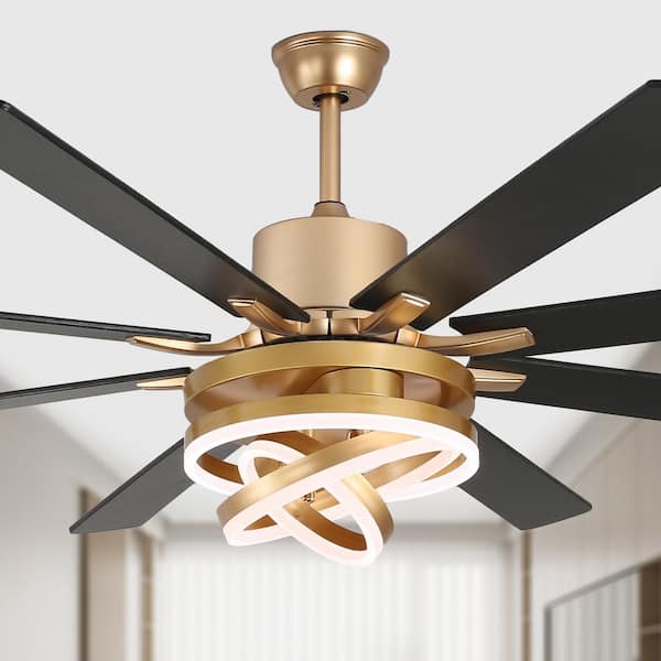 72 in. Modern Indoor Gold DIY Shade Dimmable LED Ceiling Fan with Light and Remote