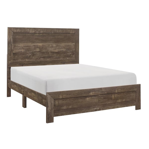 Benjara Brown Wood Frame Queen Platform Bed with Block Legs Support
