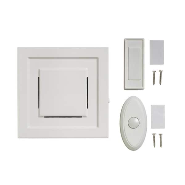 null White 85 dB Wireless Plug-In Door Bell Kit with 1-Push Button with White Wireless Door Bell Push Button
