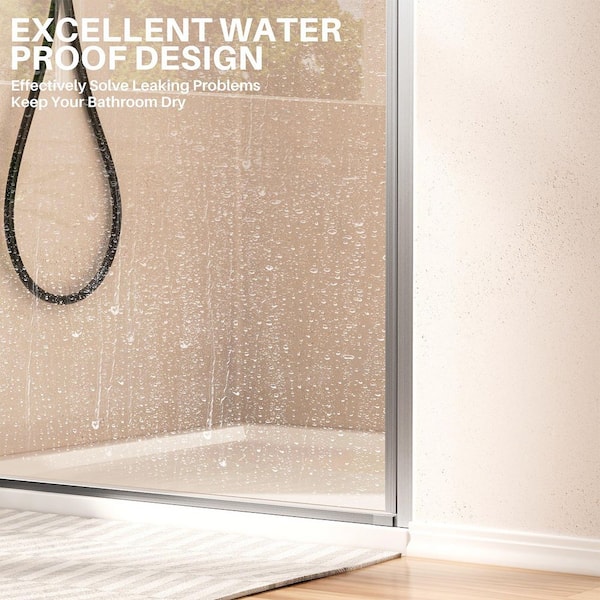 Yingze 28 in. W x 72 in. H Pivot Frameless Shower Door in Brushed