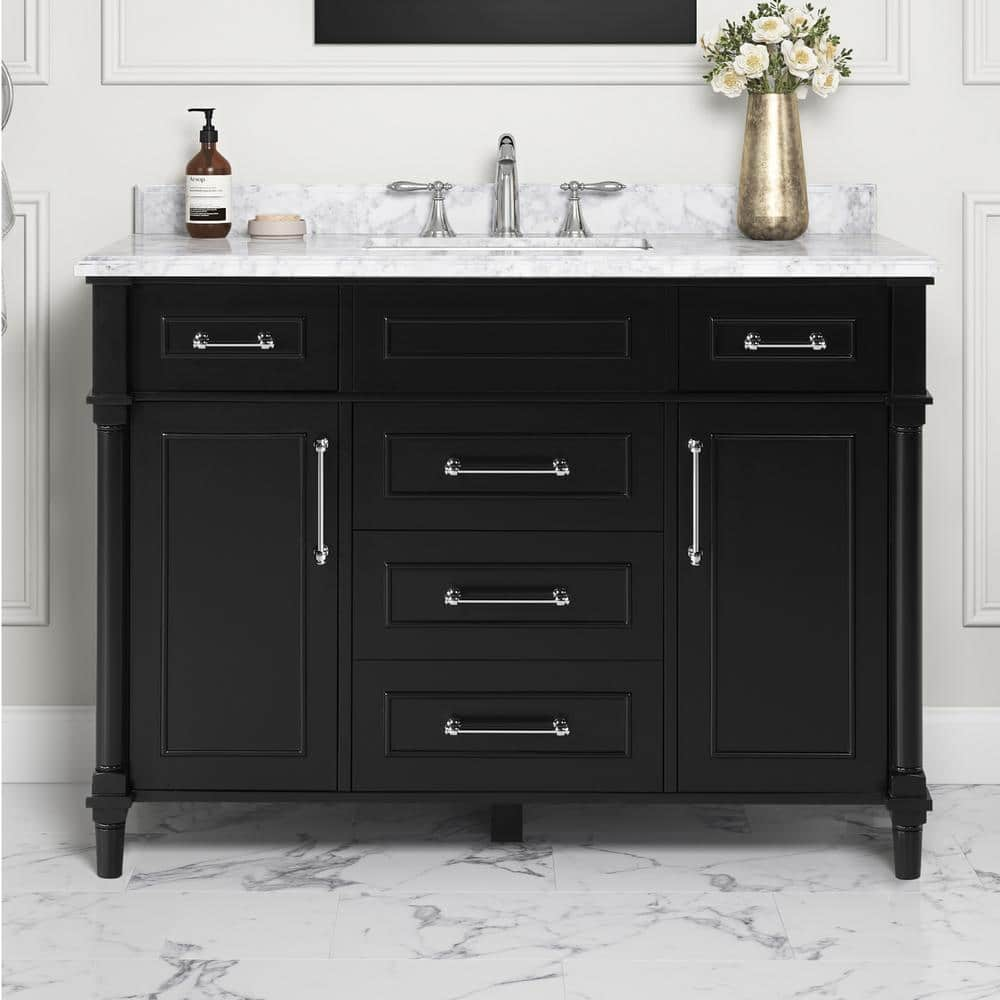 Aberdeen 48 in. Single Sink Freestanding Black Bath Vanity with Carrara Marble Top (Assembled) -  Home Decorators Collection, Aberdeen 48B