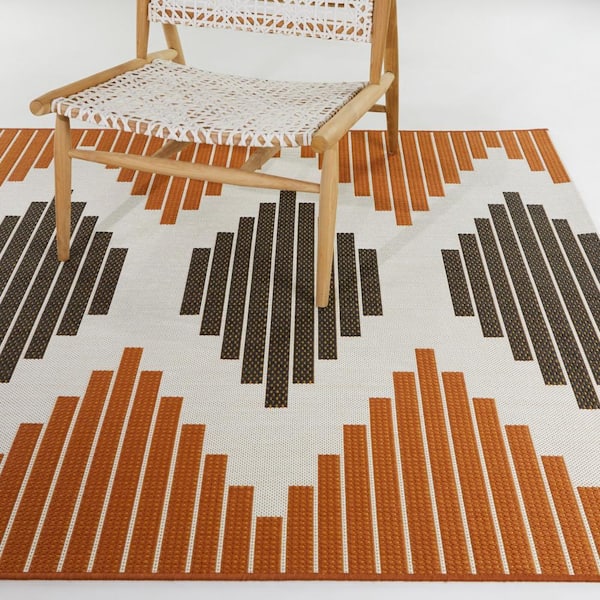 Barone Orange 5 ft. 3 in. x 7 ft. Stripe Indoor/Outdoor Area Rug