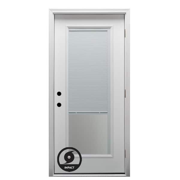MMI DOOR 32 in. x 80 in. Severe Weather Internal Blinds Left-Hand Full Lite Clear Primed Fiberglass Smooth Prehung Front Door