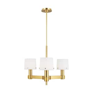 Palma 3-Light Burnished Brass Small Chandelier with Opal Glass Shades