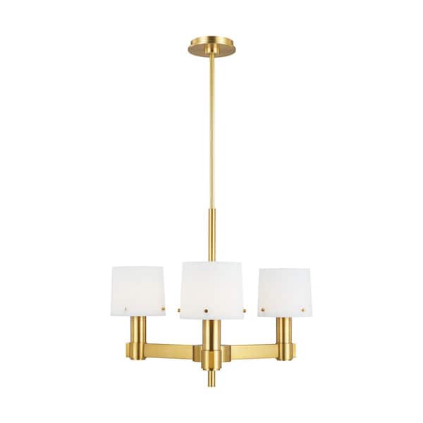 Generation Lighting Palma 3-Light Burnished Brass Small Chandelier with Opal Glass Shades