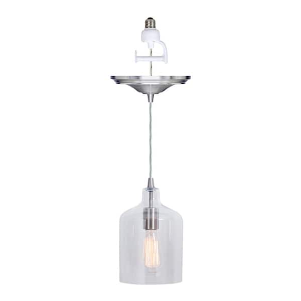 Worth Home Products Instant Pendant 1-Light Brushed Nickel Recessed Light Conversion Kit with Transitional Clear Bell Glass Shade