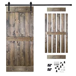 42 in. x 84 in. Dark Brown Painted Wood Sliding Door with Hardware Kit, Pre-Drilled Ready to Assemble