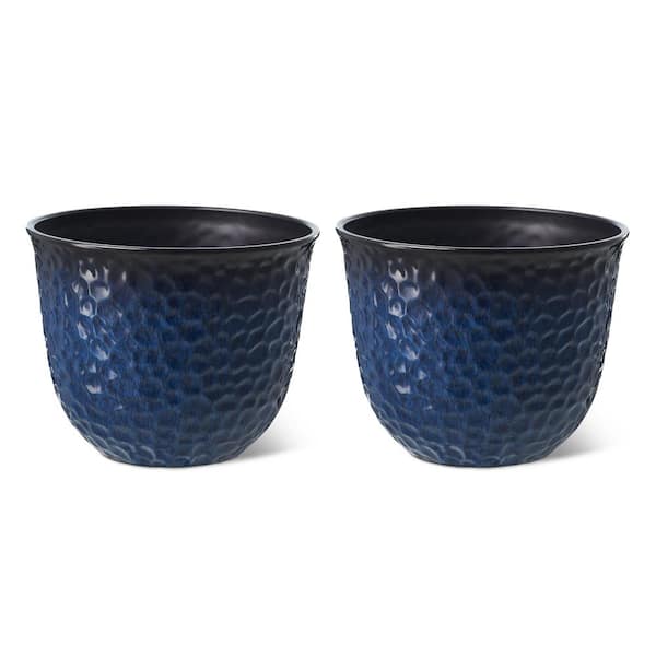 12 in. H Honeycomb Textured Cobalt Blue Faux Ceramic Pot Plastic Planter(Set of 2)