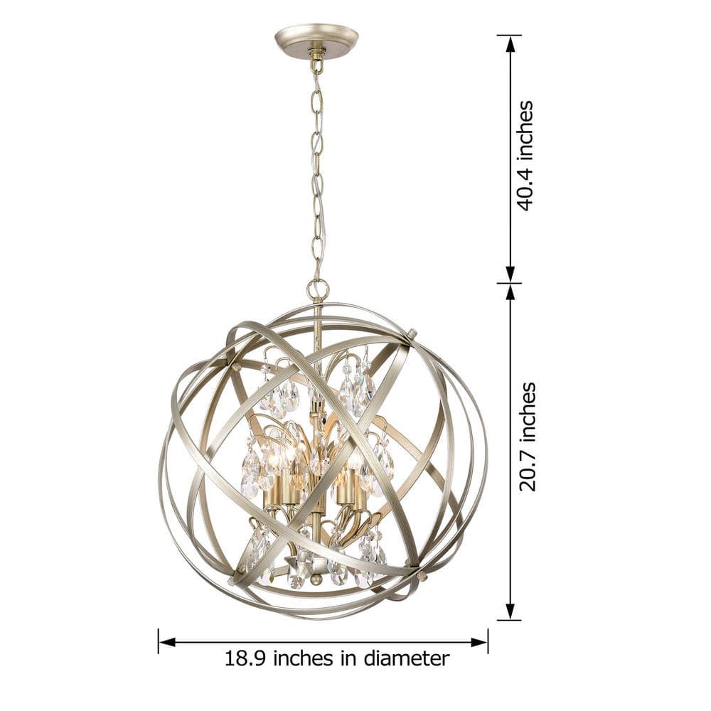 Champagne Metal and Crystal Orb 5-Light Chandelier