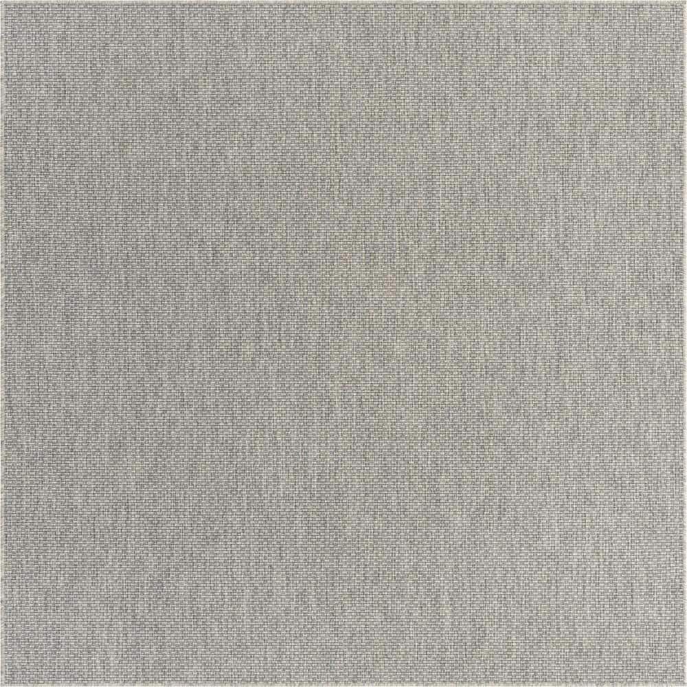Light Gray 8' Square Stain-Resistant Outdoor Rug