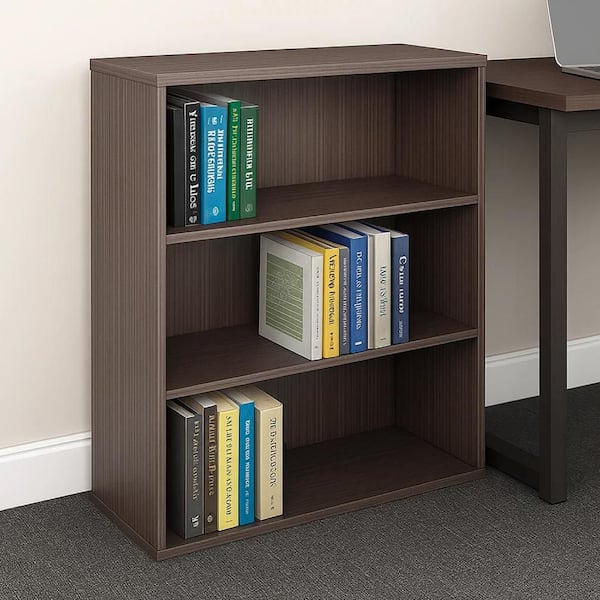 Mery 36 in. Tall Smoke Gray Wood 3-Shelf Hutch Standard Office Bookcase with Wire Hole
