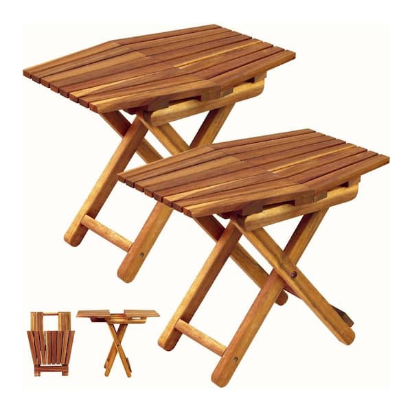 Unbranded Wood Outdoor Folding Side Table (Set of 2)