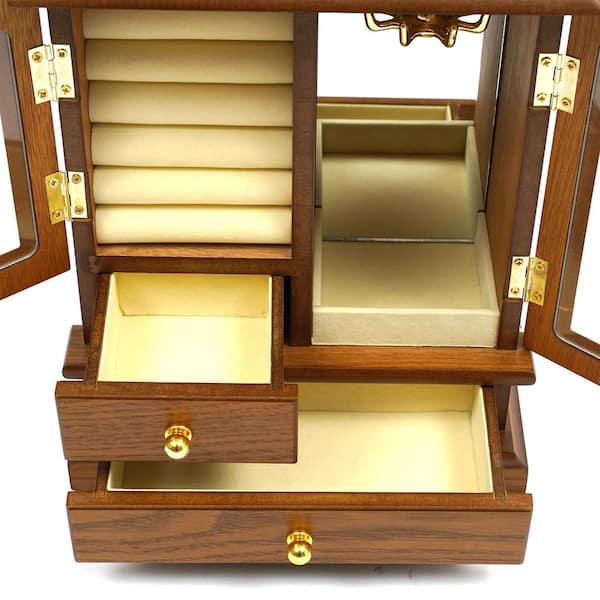 YIYIBYUS Large 4-Tier Original Wood Jewelry Box Velvet Lining Storage  Organizer with Drawers and Mirror FSLMSGY4WDZJ8 - The Home Depot