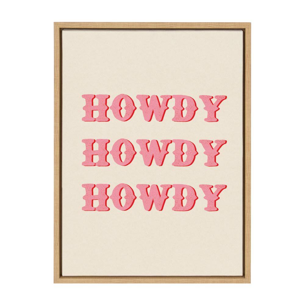 Natural Framed Canvas Print with Pink Howdy Text, 18"x24"