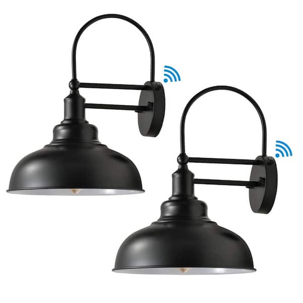 15.7 in. Black and White Dusk to Dawn Farmhouse Outdoor Hardwired Wall Barn Light Sconce with No Bulbs Included (2-Pack)