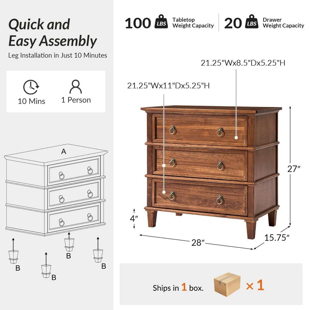 Olinto Cherry 3-Drawer 28 in. W Nightstand - thumbnail 8