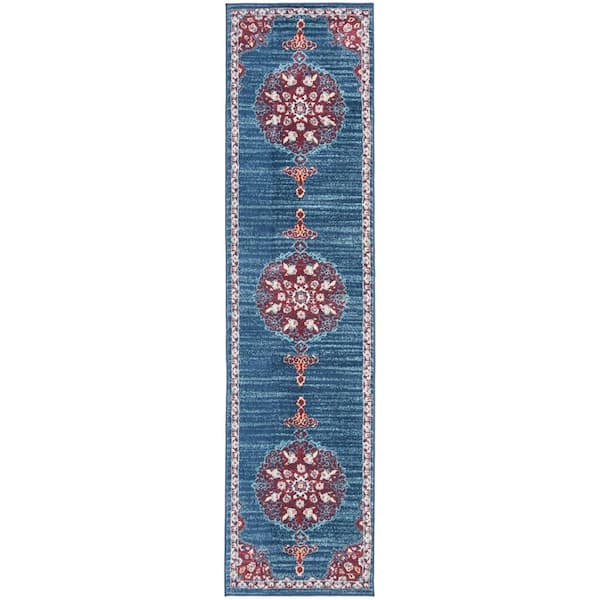 SAFAVIEH Brentwood Navy/Burgundy 2 ft. x 8 ft. Border Runner Rug