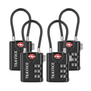 Black Travel Combination Luggage Cable Locks for Suitcase, Gym Locker, Toolbox and Backpack (4-Pack)