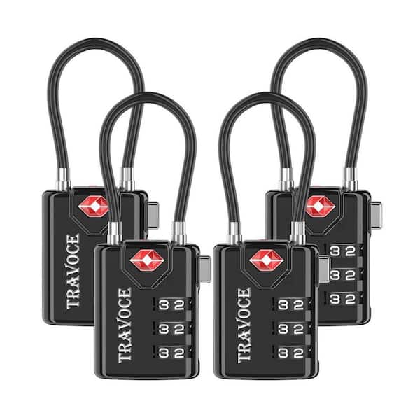 Numhew Black Travel Combination Luggage Cable Locks for Suitcase, Gym Locker, Toolbox and Backpack (4-Pack)