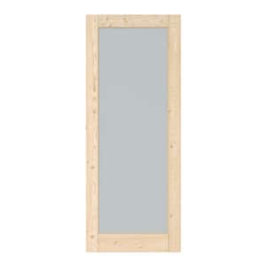 32 in. x 80 in. Unfinished Solid Core Pine Wood 1-Lite Tempered Frosted Glass Interior Door Slab