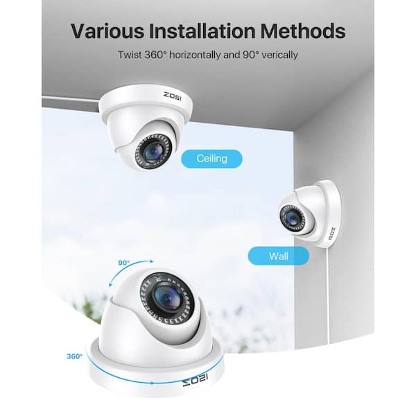 ZOSI 4Pcs 2MP Hardwired Hybrid 4 in 1 TVI CVI AHD CVBS Security