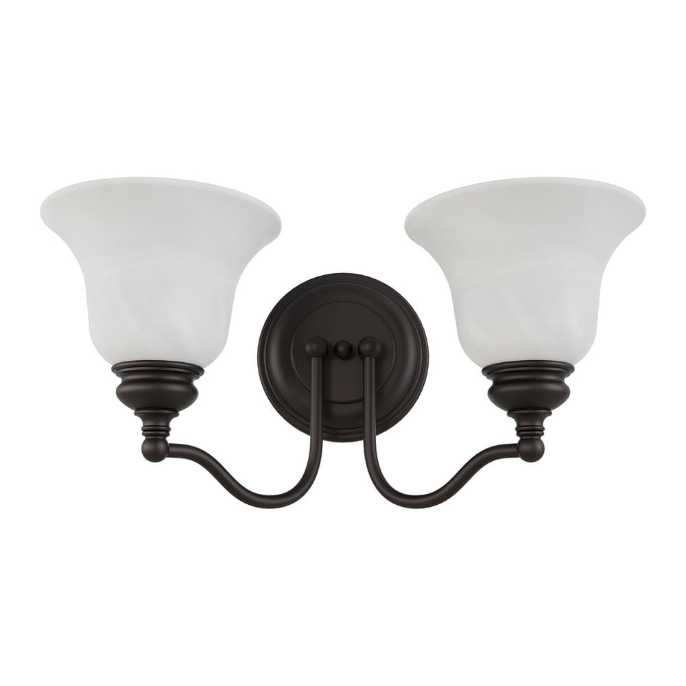 Bronze and White Alabaster Glass 2-Light Vanity Fixture