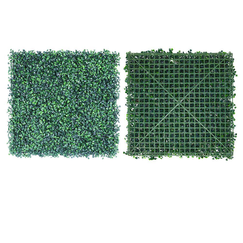 1.5 in. 12 Piece 20 in. x 20 in. Plastic Artificial Boxwood Hedges Grass Wa