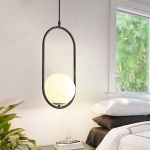 1-Light Oval Black Globe Modern Pendant Light Hanging Lighting Fixture for Kitchen Island Living Room Dining Room